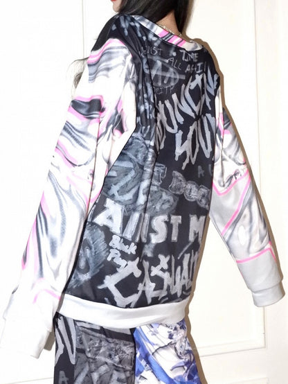 Knochen und Sweatshirt Y2K Print Große graue Schleife