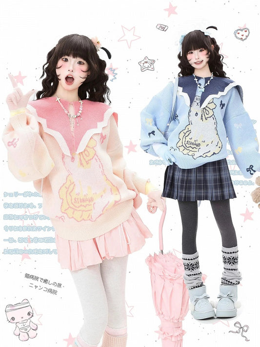 with Kawaii Sweater Daily and Blue/Pink Bow Sailor Collar Patterns Cat