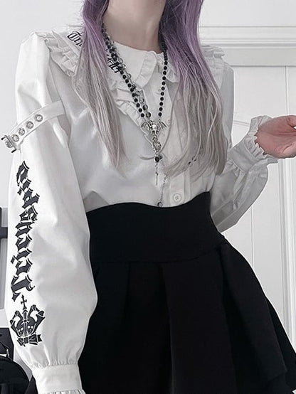 Buchstabe Peter Details Weiße Schnalle Emo Kragen Punk Bluse Print Pan