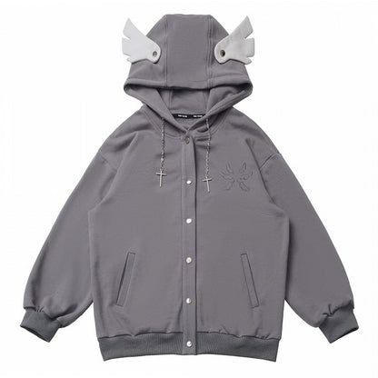 Bittersüße Kette Grau/Schwarz Kapuzendesign Hoodie Flügel Kreuz Wing Stickerei Rücken Feder
