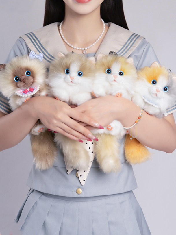 6 Cat Options Cute Plush Realistic Keychain