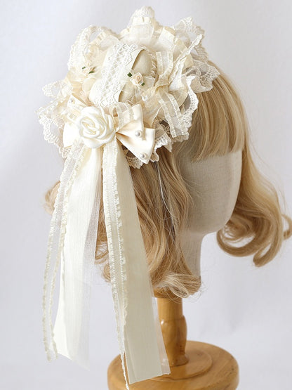 Gorgeous Roses Elegant Tonal And Lace Beige Mini Hat Bows With