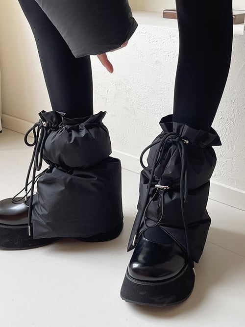 ホワイト/グレー/ブラック ドローストリング 厚手レッグウォーマー