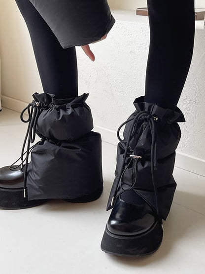 ホワイト/グレー/ブラック ドローストリング 厚手レッグウォーマー