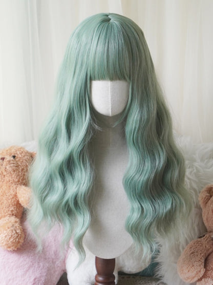 赤/ピンク/緑/紫/ダスティブルー/オレンジのロングウェーブウィッグ（前髪あり）