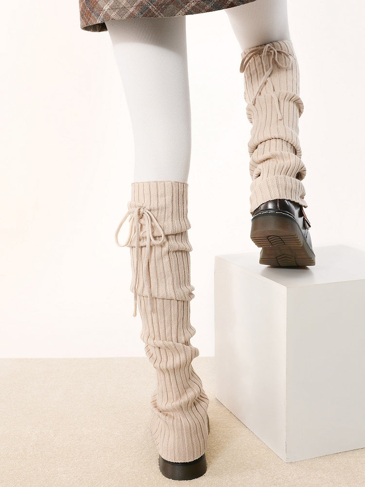 Pattern Striped Straps Leg Warmers Knitted 5 and Vertical Colors with Buttons