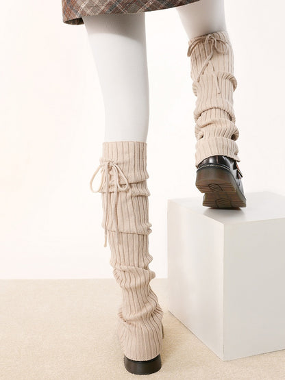 Pattern Striped Straps Leg Warmers Knitted 5 and Vertical Colors with Buttons