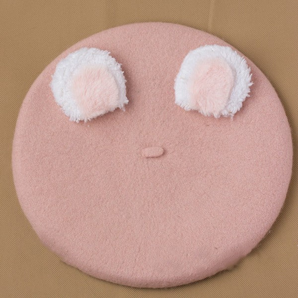 Woolen Cute Ear Options Lolita 4 Color Beret Bear