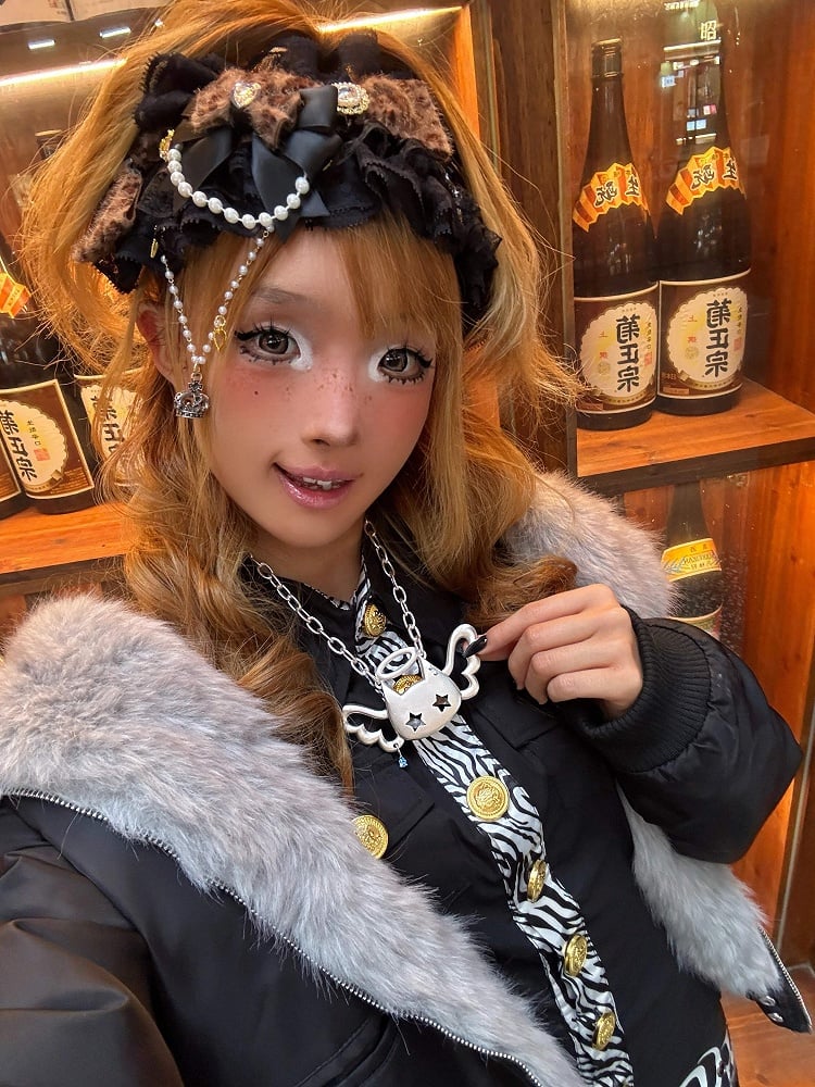 Hairband Chain Print Gyaru Pearl Lace Leopard Hime Fashion with Five-Color