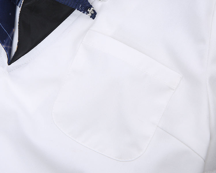 Dunkelblaues Matrosenkragen-Oberteil mit Himmelskugel-Print und weißem JK-Uniform-Oberteil