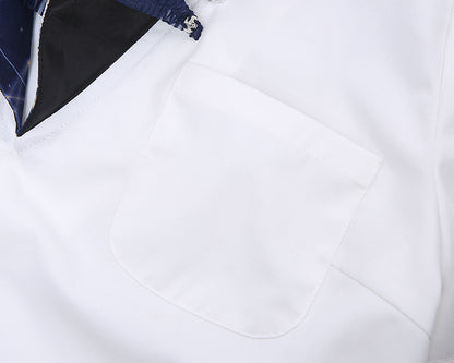 Dunkelblaues Matrosenkragen-Oberteil mit Himmelskugel-Print und weißem JK-Uniform-Oberteil