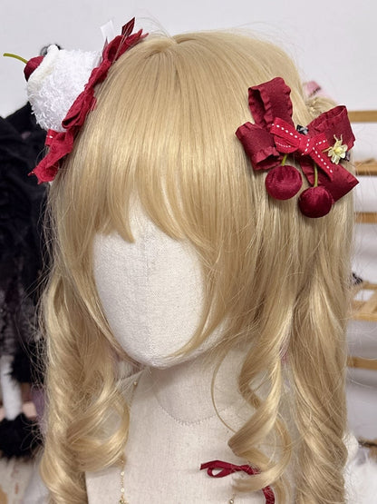 Sweet Velvet Options Color Cherry Lolita Bowknot Hairclip 2