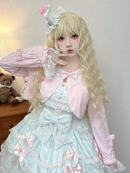 Long-Sleeve Lolita Top in 8 Colors with Lace Trim - Star Fantasy