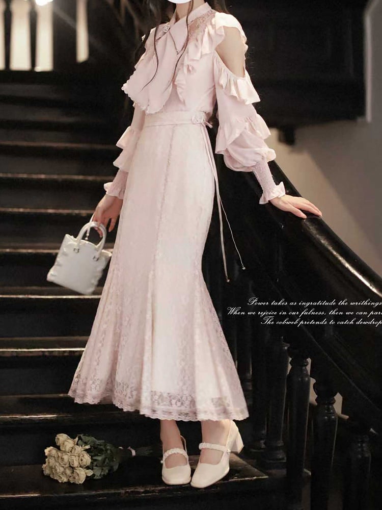 Waist Kei Mermaid with Pure Elegant Sakura Skirt: High Silhouette Clean Pink Jirai