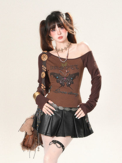 ミニスカート ブラック ハイウエスト ボックスプリーツ PU