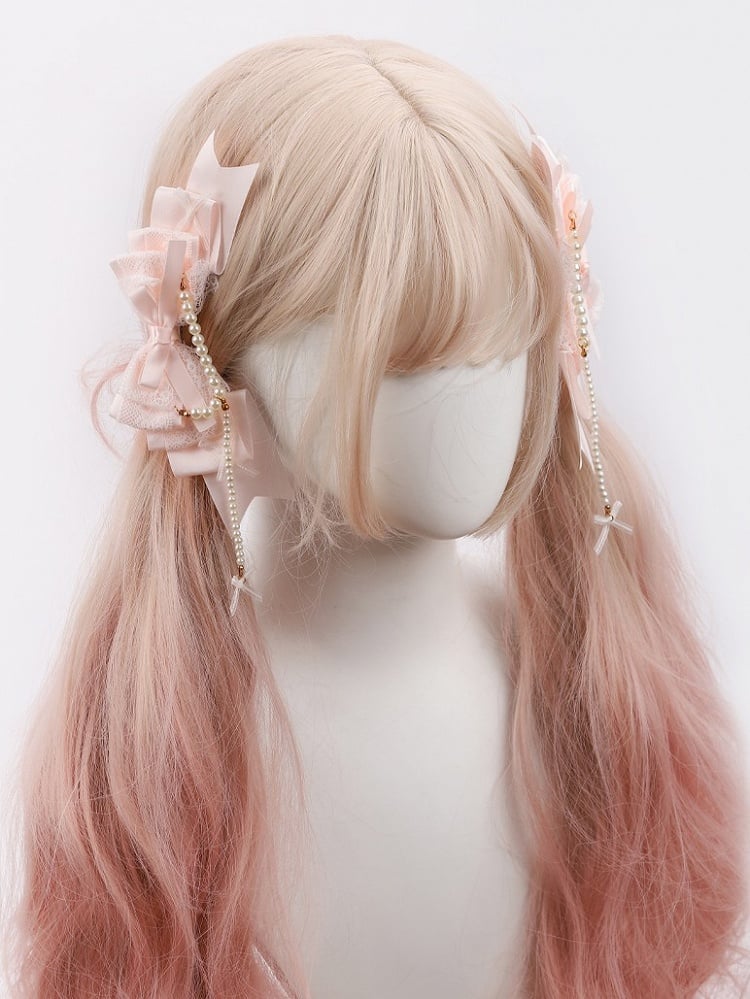 Pink Sweet Hairclip Bowknot Lolita Lace Pearl