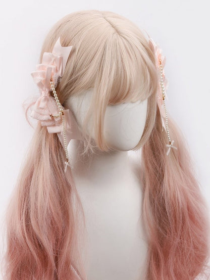 Pink Sweet Hairclip Bowknot Lolita Lace Pearl