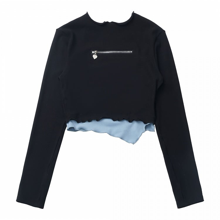 Blau-schwarzes Fake-Zweiteiler-Top mit Rundhalsausschnitt