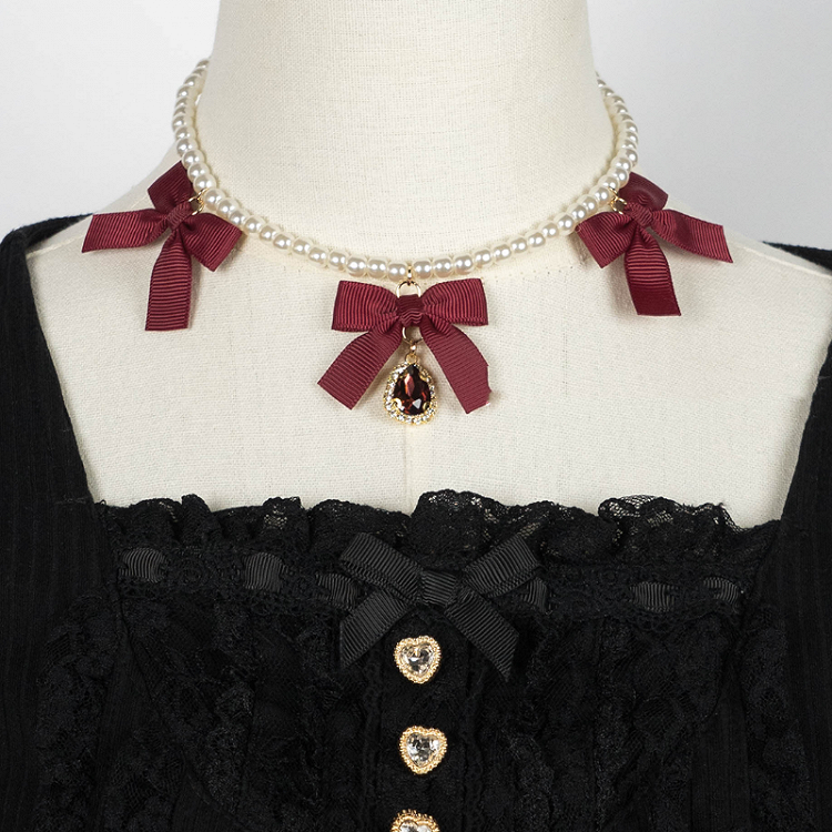 Jirai Kei Halskette mit Schleifen und Strassperlen