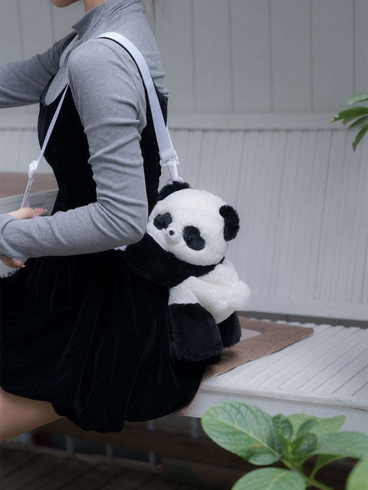 Black And White Cute Panda Plush Backpack Crossbody Bag Small/Middle/Large Size