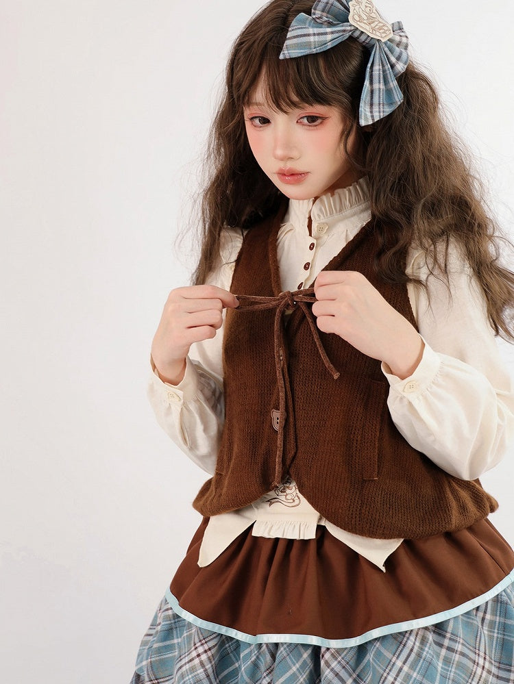 Bear-shaped Lolita Brown Waistcoat Sweet Knit Buttons with