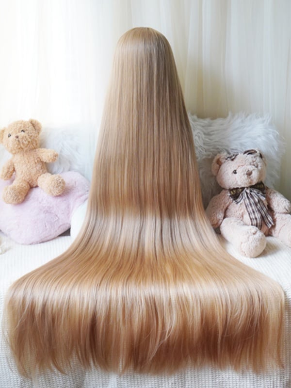 Dunkelbraun/Blond/Pink, lange, glatte Perücke mit vollem Pony