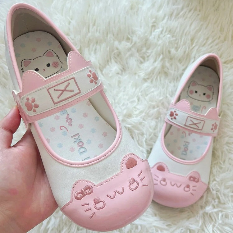 Runde PU-Zehenpartie aus Leder – mit flachen Schuhen Pink Sweet Lolita