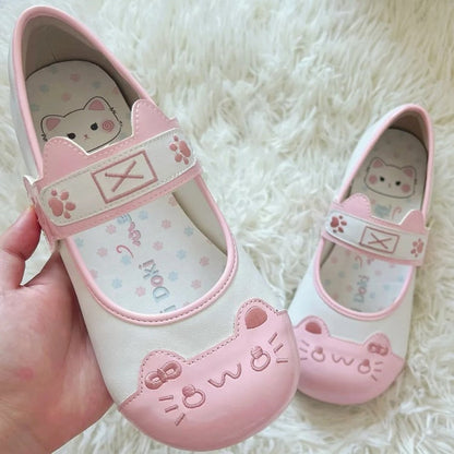 PU with Toe Pink Round Flats Lolita Leather - Sweet