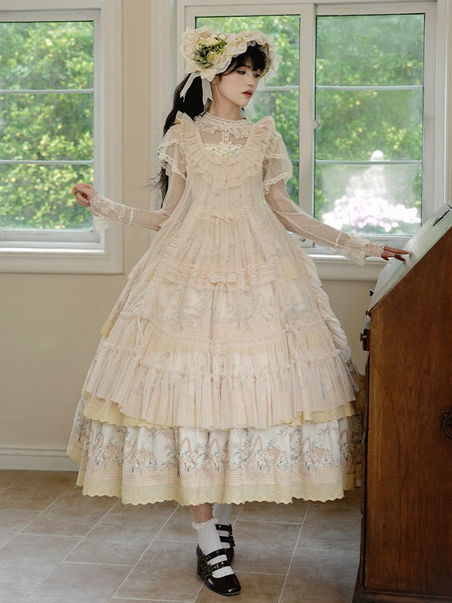 Overdress and Ruffle Details Beige Trim Style Dots Tulle Bow House Pink