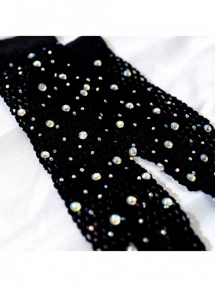 Punk Black Fishnet Gloves with Rhinestone Accents - Mr. Cat