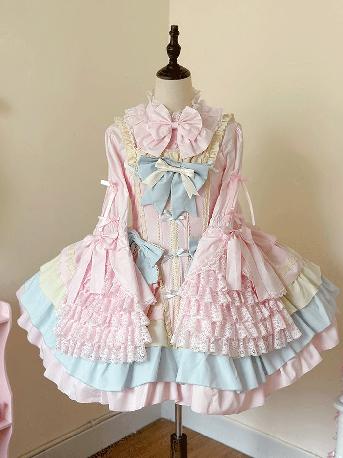 Plus Size White Black Pink Blue Apricot Lolita Bell Sleeve Blouse - Versatile girl
