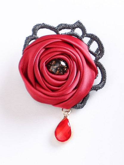Gothic Rose Lolita with Red Brooch Rhinestone Accents