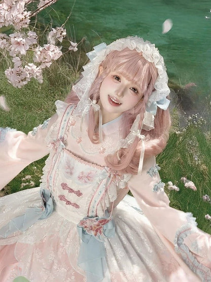 White Hairband Lolita Blue with Lace Bowknots