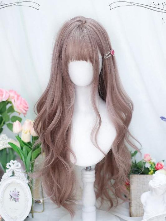 Dusty Length Bust Wig Pink with Under Air Bangs Wavy