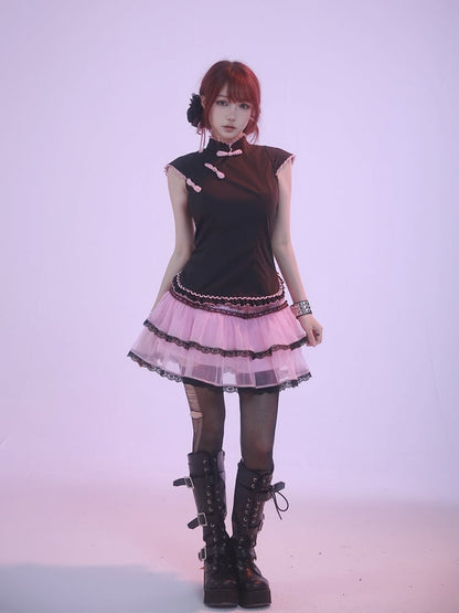 Pink Leopard Waist Tiered Tulle Skirt