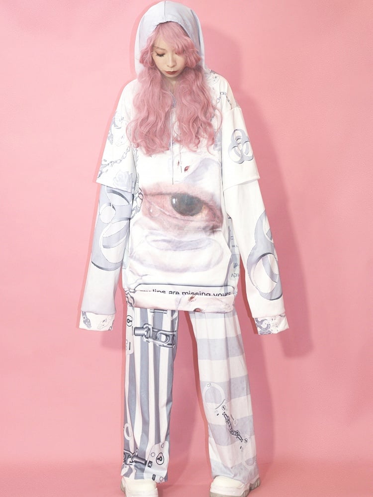 Guro White Print Kawaii And Eye Snake Hoodie