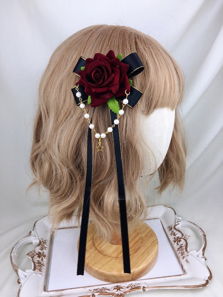 Ribbon Options) Hair (Multiple Color Pearl Rose Clip