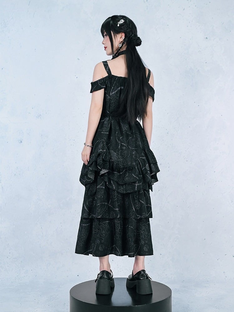 Gothic Black Off-Shoulder Cami Sea Lily Ruffle - Quirky Hut