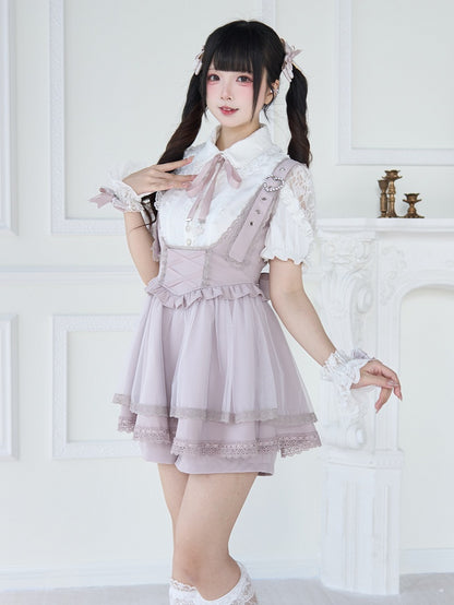 Jirai Kei – Schwarz/Weiße Bluse mit kurzen Ärmeln und Perlenkragen