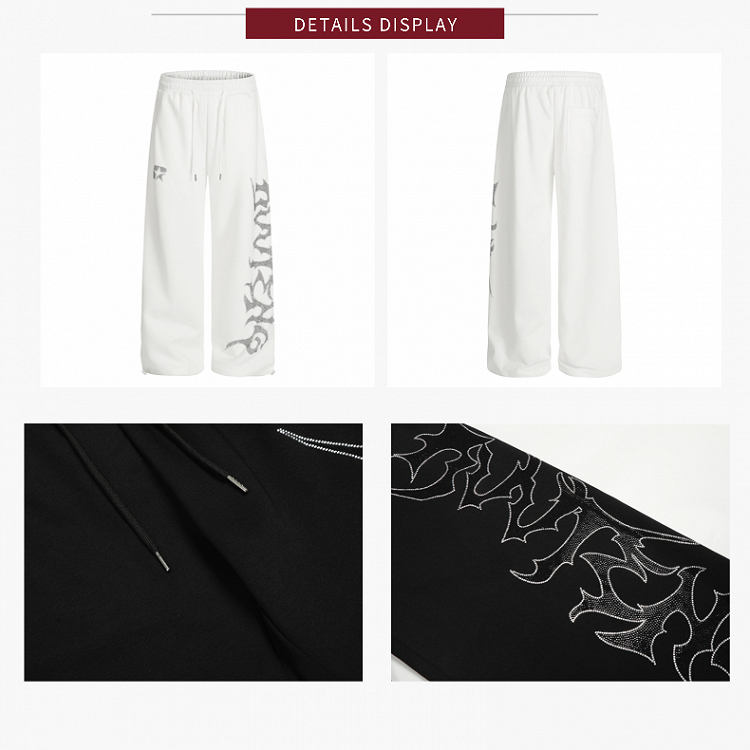 White Wide Leg Sweatpants with Rhinestones - KNOW8 Online Shop