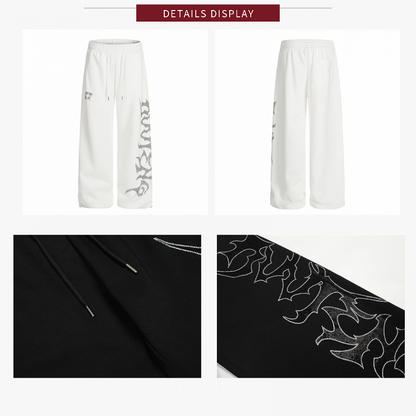 White Wide Leg Sweatpants with Rhinestones - KNOW8 Online Shop
