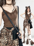 mit Spitze, braunem Top-Besatz, Cami-Cups, gepolstert