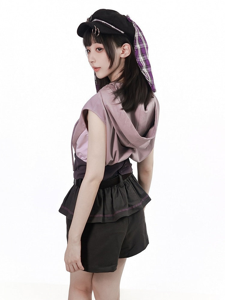 Dark Gray Shorts with Faux Layered Two-Piece Look - PINK SAVIOR
