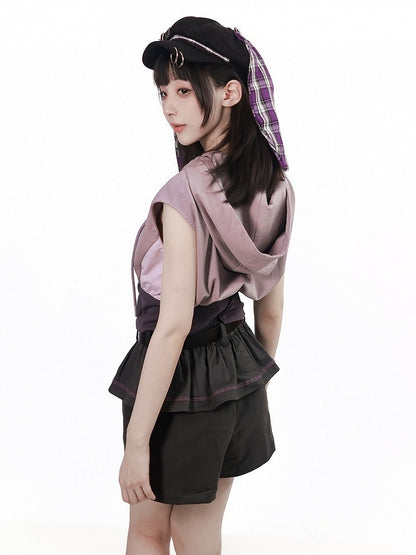 Dark Gray Shorts with Faux Layered Two-Piece Look - PINK SAVIOR