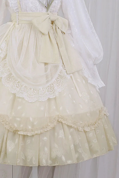 白と黄色のチューリップ刺繍アップリケボディスワンピース