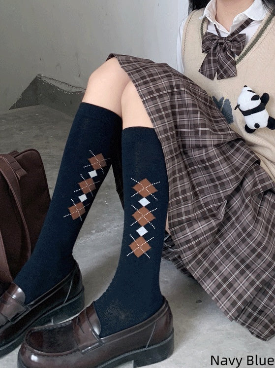 Retro Diamond Pattern Socks Colors 6 Calf