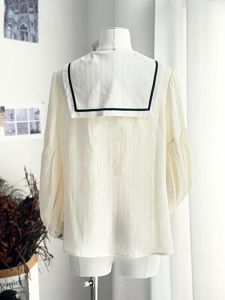 Ouji mit Aprikosen-Langshorts, gerades Bein, modische Schulter + Kragen, Lolita-Outfit-Träger, Matrosenärmel-Shirt – Schwarz