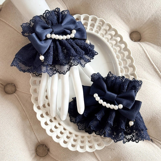 Blue Accents) Navy Cuffs Wrist Pearl Lolita (Lace