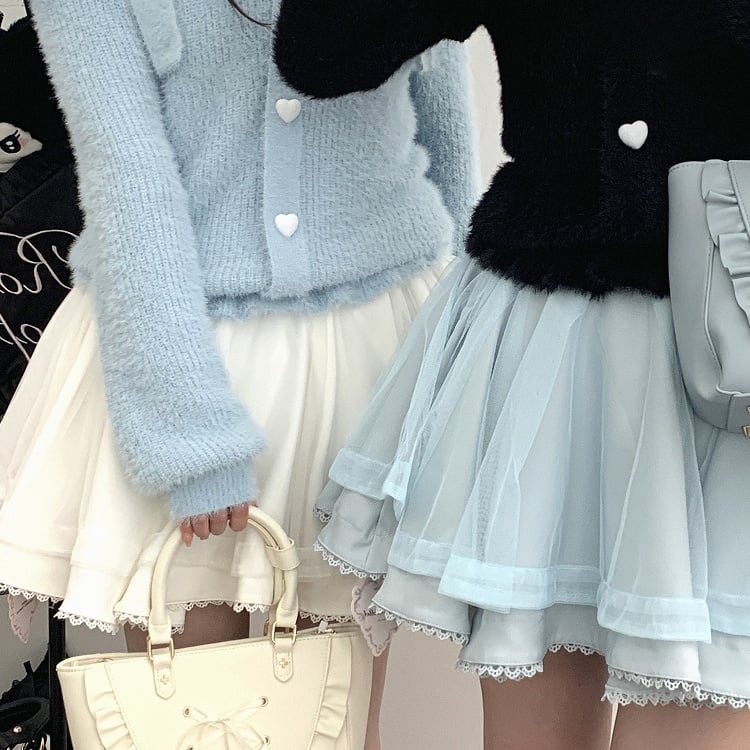 Pink Jirai Kei High-Waisted Tulle Skirt with Self-Tie Straps