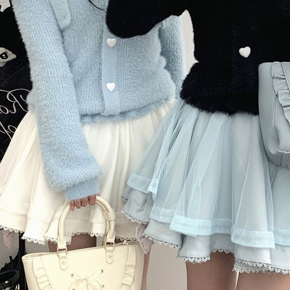 Jirai Kei – Rosa Tüllrock mit selbstbindenden Trägern und hoher Taille